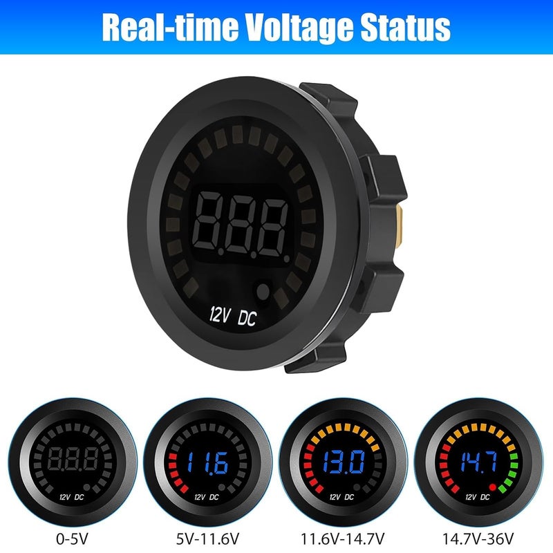 Linkstyle عداد جهد البطارية 2PCS، عداد فولت رقمي LED مقاوم للماء، عداد جهد دائري لسيارات البحرية والدراجات النارية والشاحنات والمركبات الترفيهية 12V/24V - Image 4